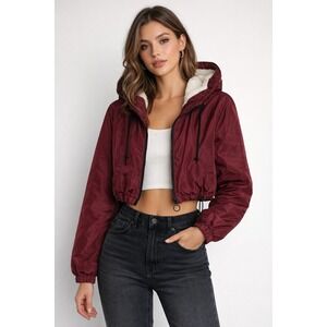 New Look Burgundy Sherpa Lined Hooded Jacket‎ Women's M